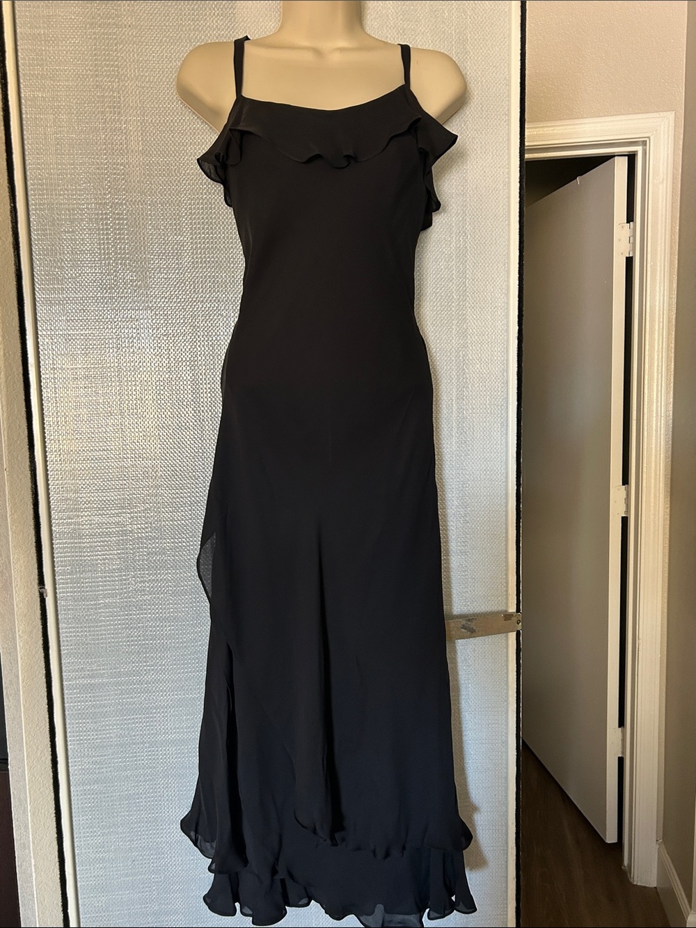 Lauren Ralph Lauren Black Ruffle-Trim Spaghetti Strap Maxi Dress